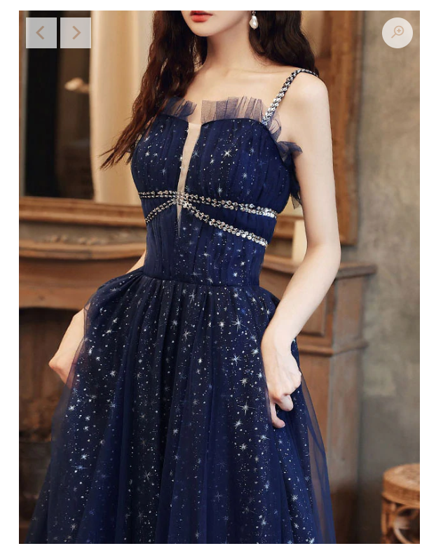 Blue tulle A line sequin long prom dress, blue tulle formal dress