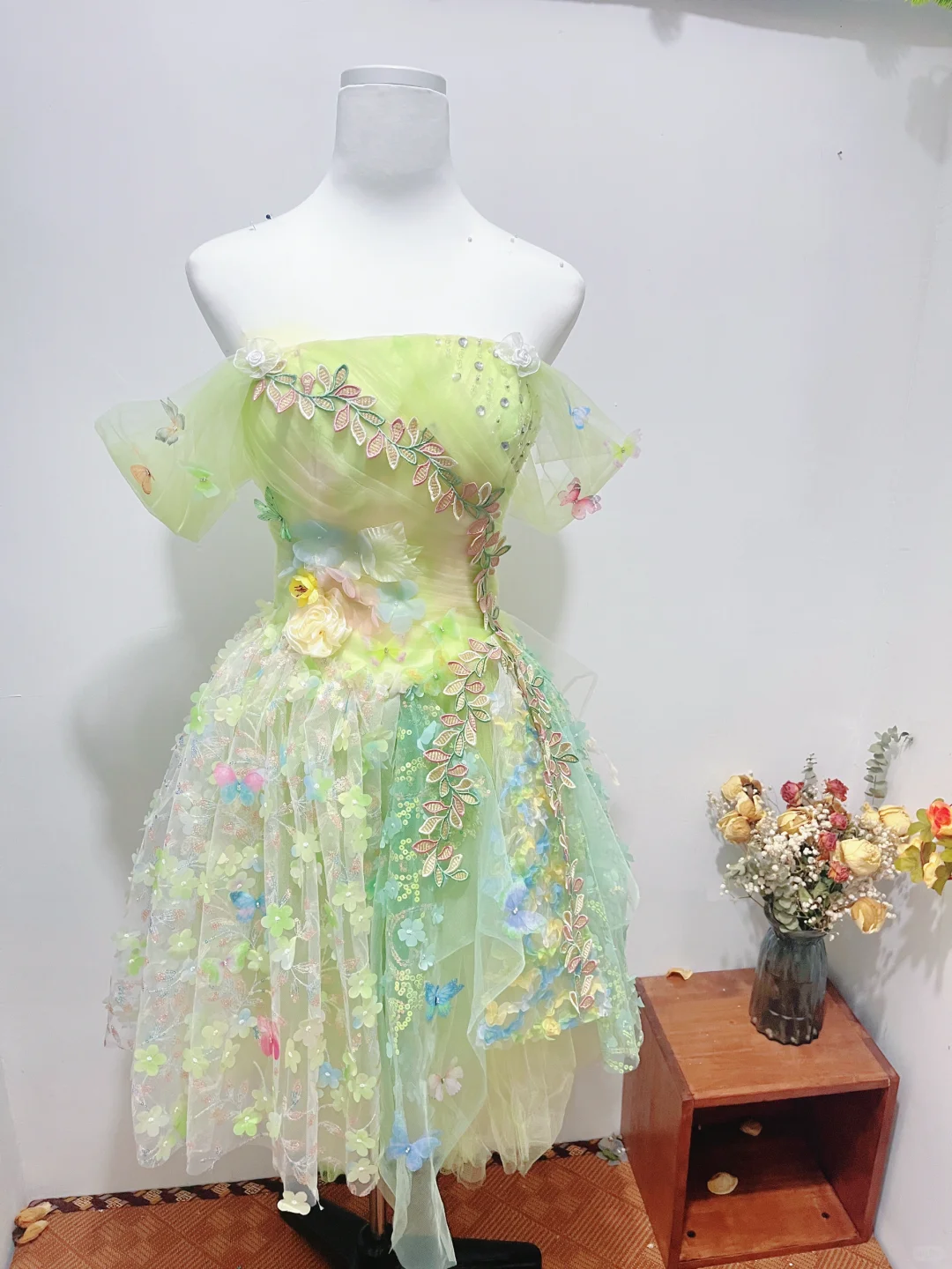 Cute Light Green Tulle Appliques Mini Homecoming Dress Off The Shoulder A Line Short Party Dress