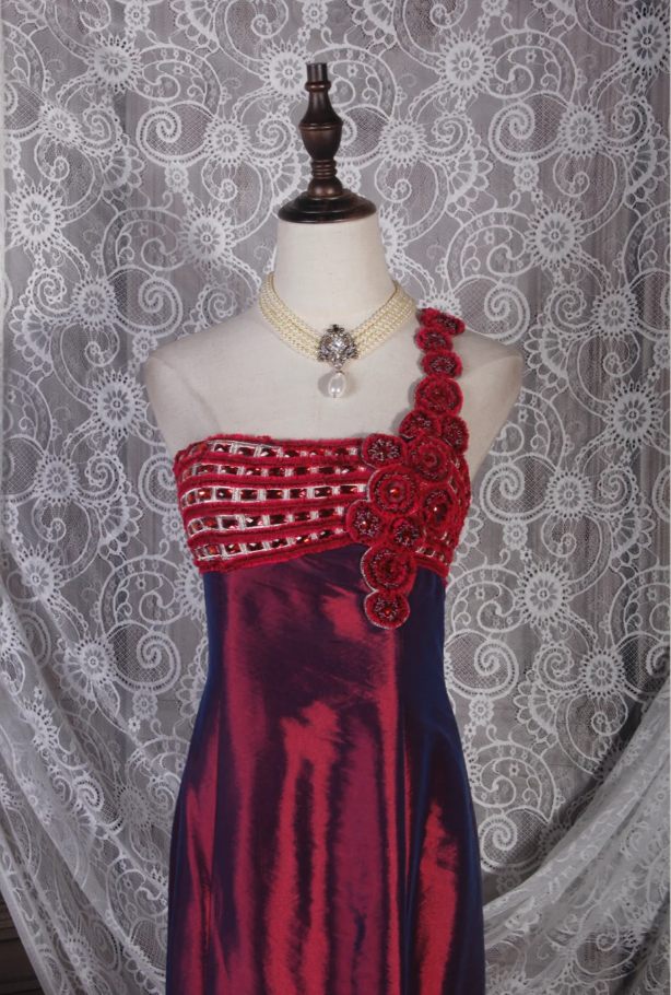 Pretty Burgundy One Shoulder Satin Mermaid Long Party Dress Prom Dress