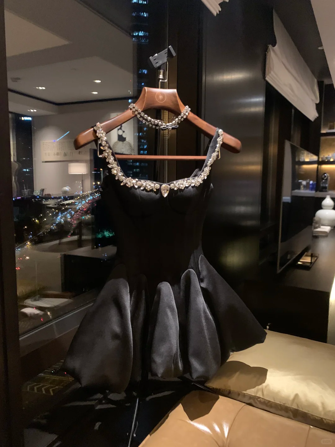 Classy Black Satin Beaded A Line Short Birthday Outfits Homecoming Dress