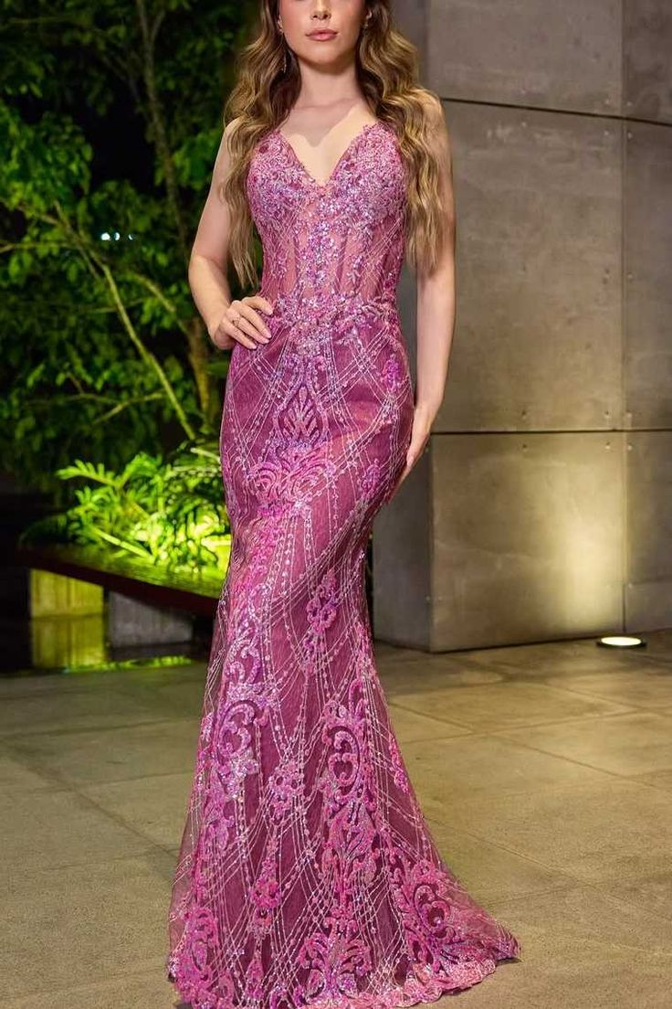 Gorgeous Spaghetti Straps Purple Tulle Lace Beaded Mermaid Party Dress Long Wedding Guest Dress