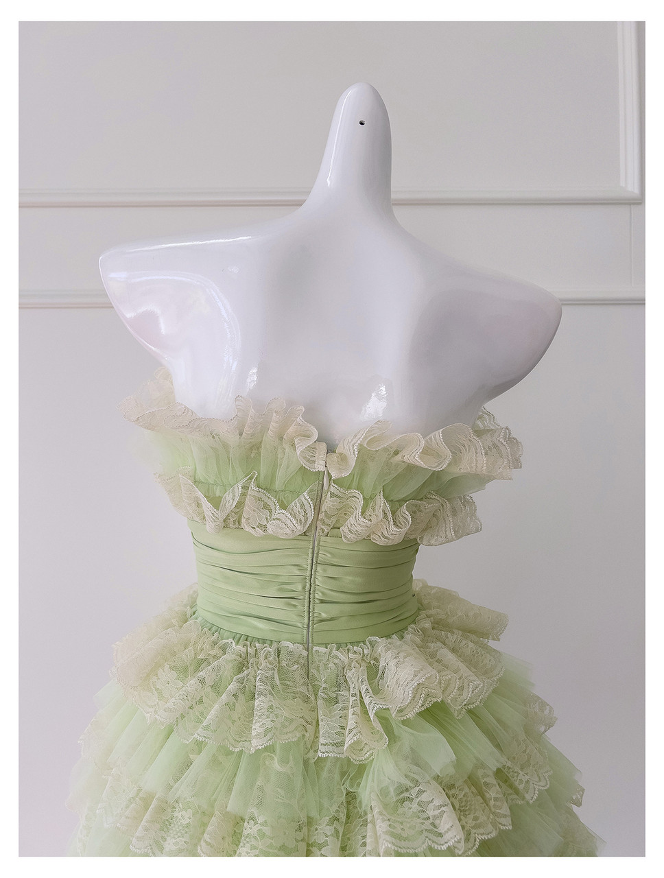 Light Green Tulle Lace Tiered Short Homecoming Dress Birthday Outfits