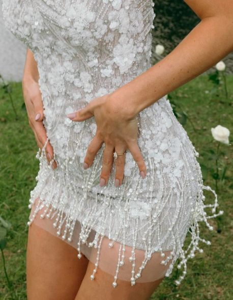 Classy Sheath Strapless White Sequin Short Wedding Dresses Bridal Dress