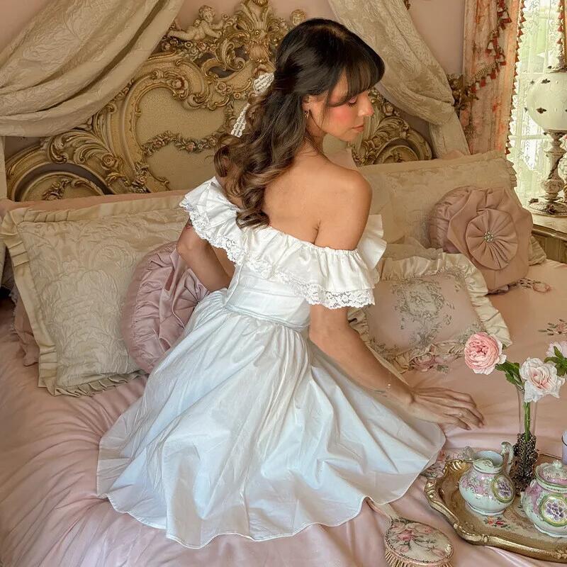 Classy White Off The Shoulder Satin Lace A Short 21th Birthday Outfits Formal Homecoming Dress