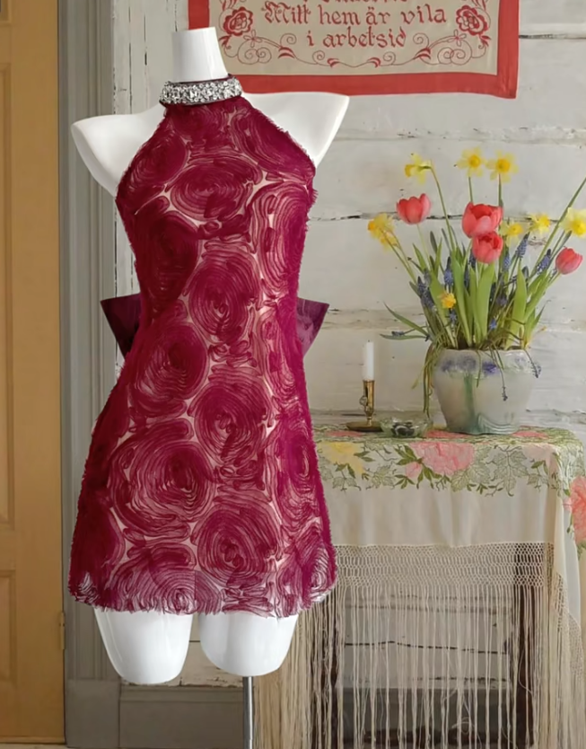 Pretty Burgundy Sleeveless Tulle Floral Sheath Short 19th Birthday Outfits Formal Homecoming Dress