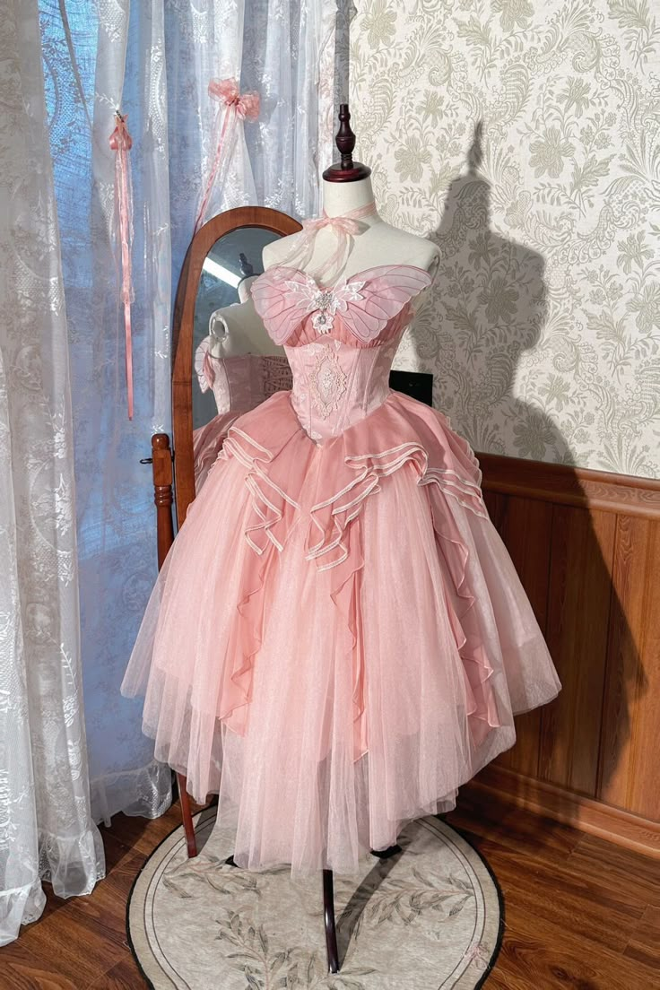 Pretty Strapless Butterfly Tulle A Line Birthday Outfits Pink Homecoming Dress Holiday Dress