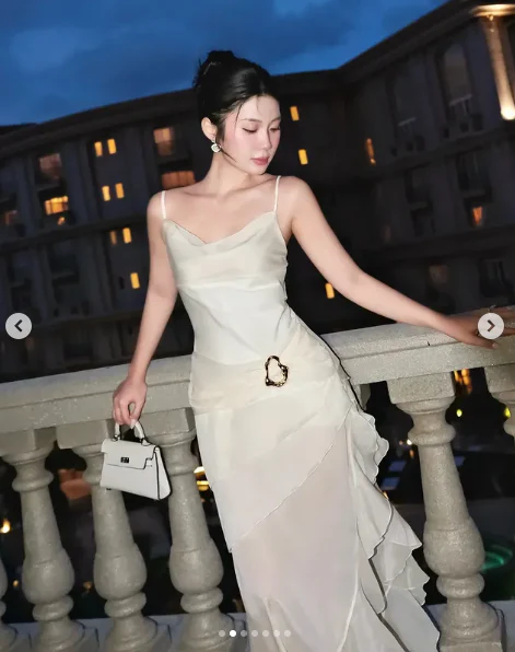 Elegant White Chiffon Spaghetti Straps Ruffles Evening Dress Long Party Prom Dress