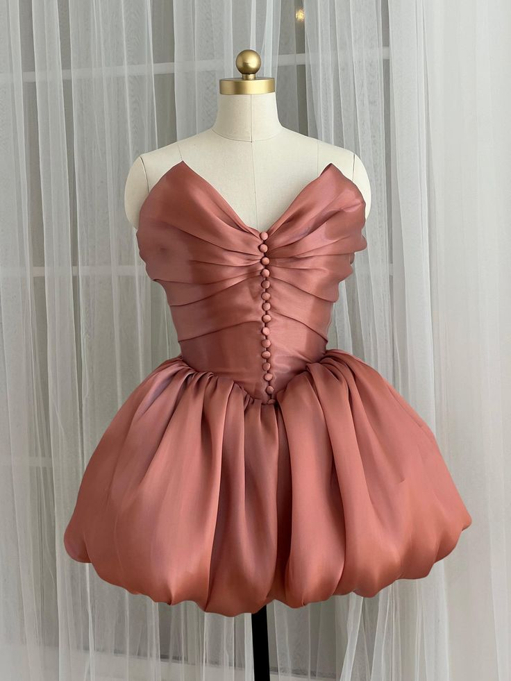 Cute Blush Pink V Neck Pleated Short A Line Cocktail Dress Homecoming Dress
