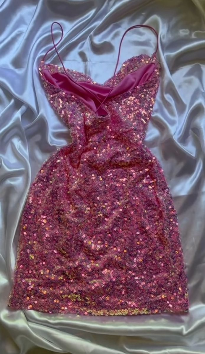 Sparkly Spaghetti Straps Pink Sequin Sheath Short Party Dress Formal 6th Grade Homecoming Dress