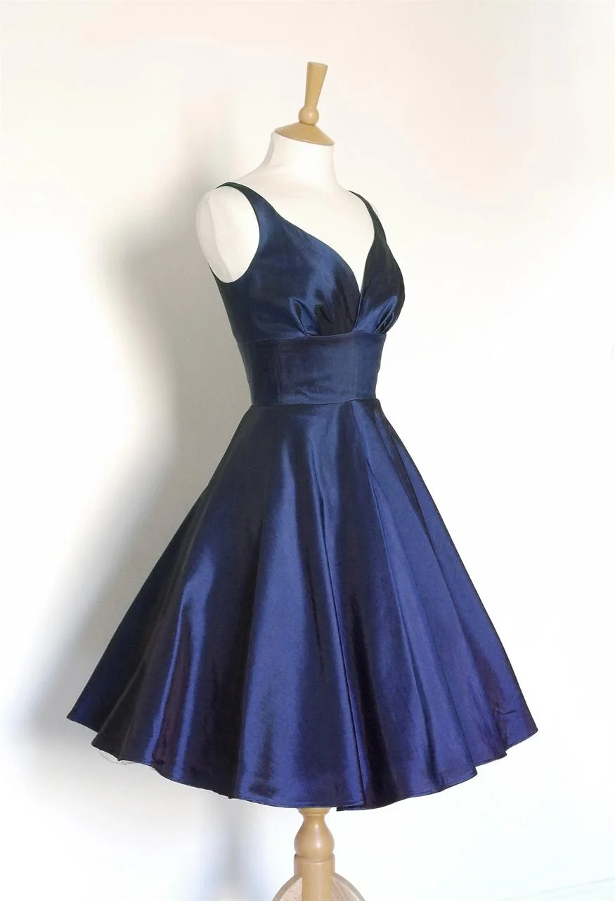 Midnight Blue Taffeta Sweetheart Swing Homecoming Dress Short Party Dress