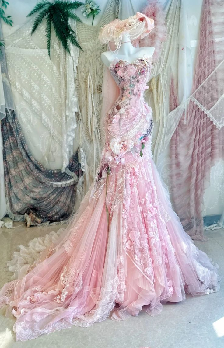 Pretty Pink Strapless Tulle Lace Appliques Mermaid Long Evening Dress Birthday Party Dresses