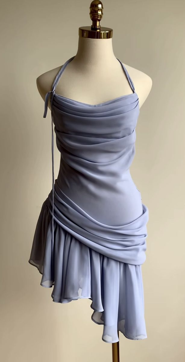 Elegant Irregular Blue Chiffon Mini Party Dress Formal Homecoming Dress