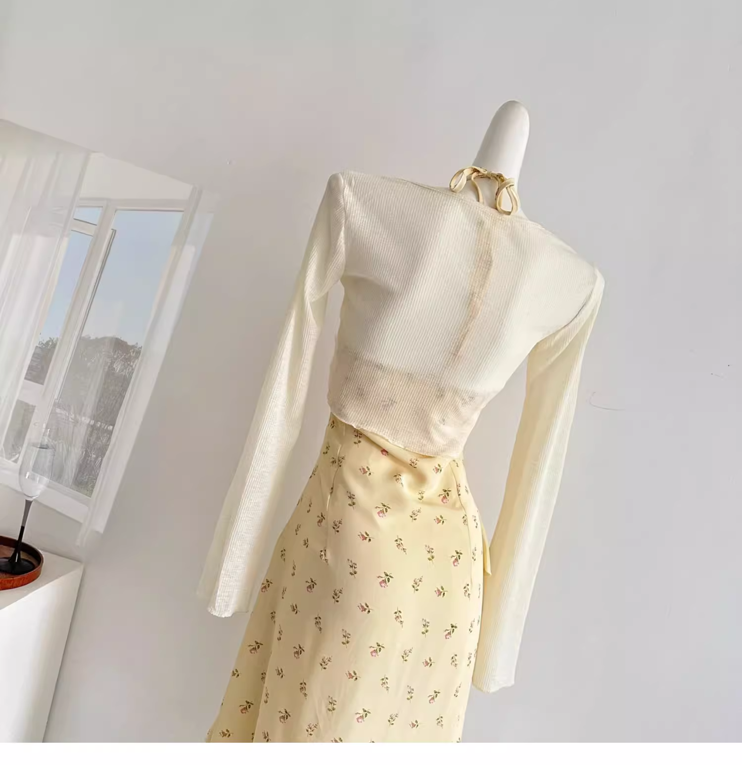 Sweet Slit Irregular Yellow Floral Vacation Dress Two-Piece