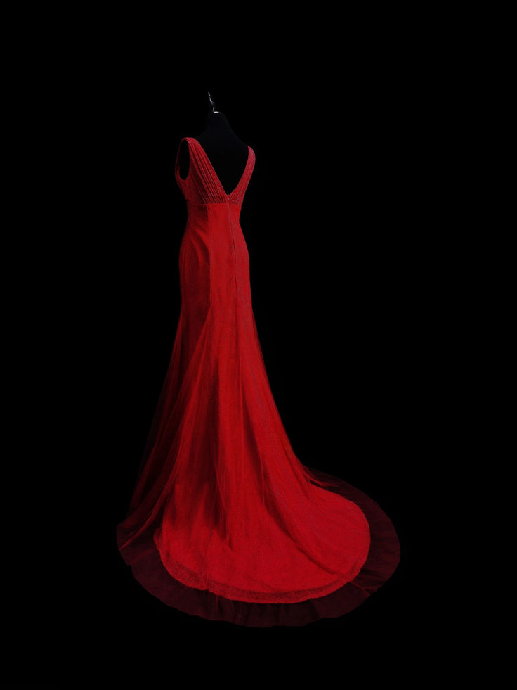 Charming Red V Neck Satin Tulle Mermaid Evening Dress Long Prom Dress