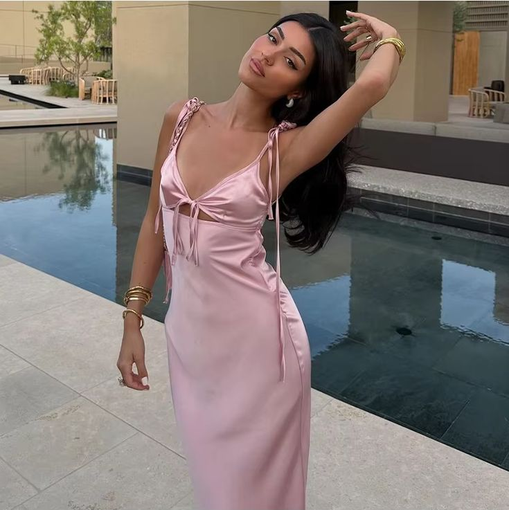 Sexy Sheath Spaghetti Straps Pink Satin Evening Dress Prom Dress