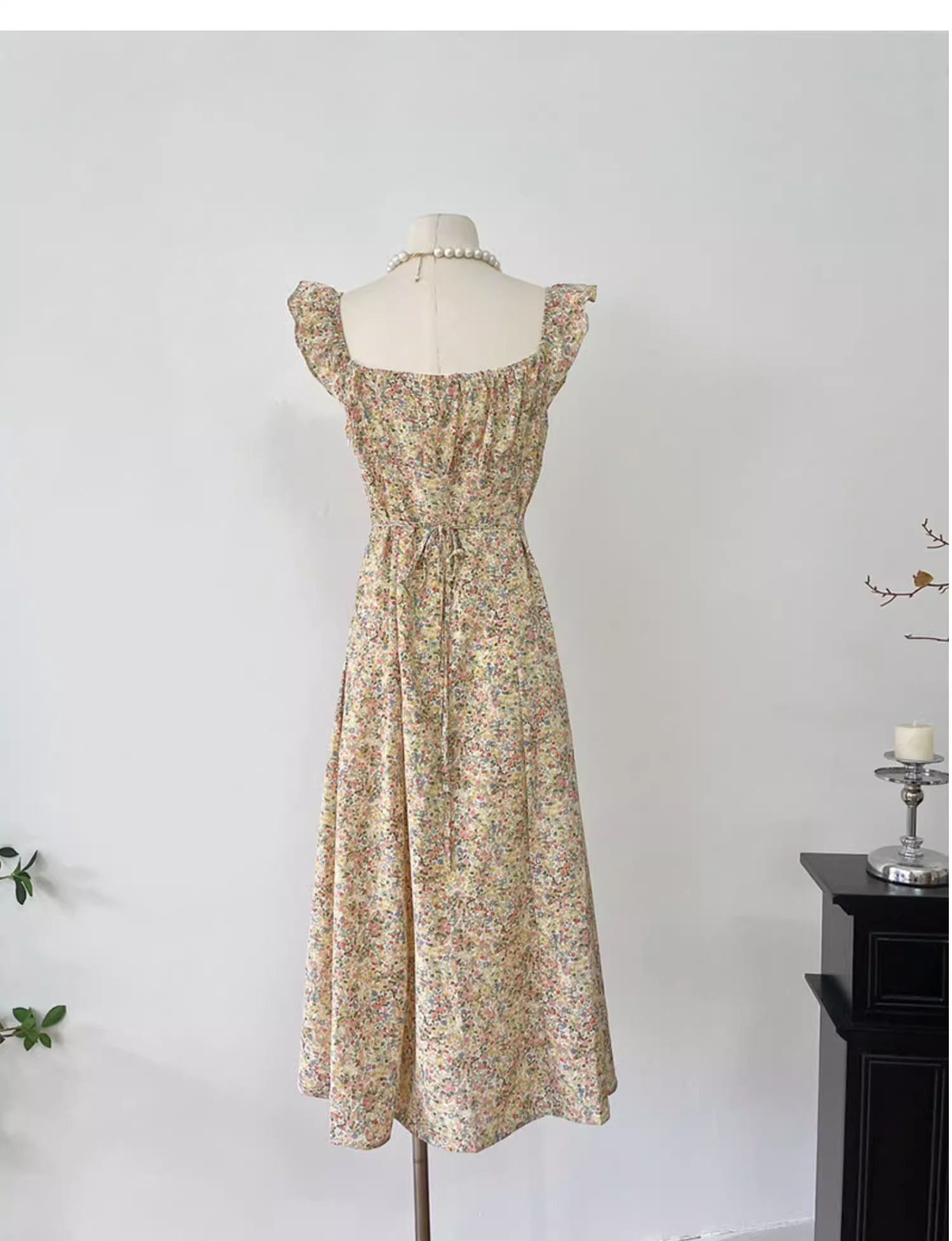 Light Yellow Floral Long Dress Vacation Dress