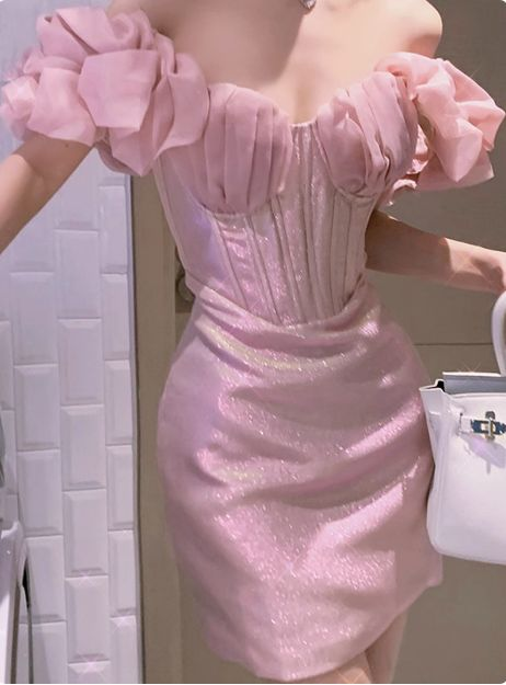 Classy Off The Shoulder Sheath Short Homecoming Dress Pink Sweetheart Neck Mini Party Dress