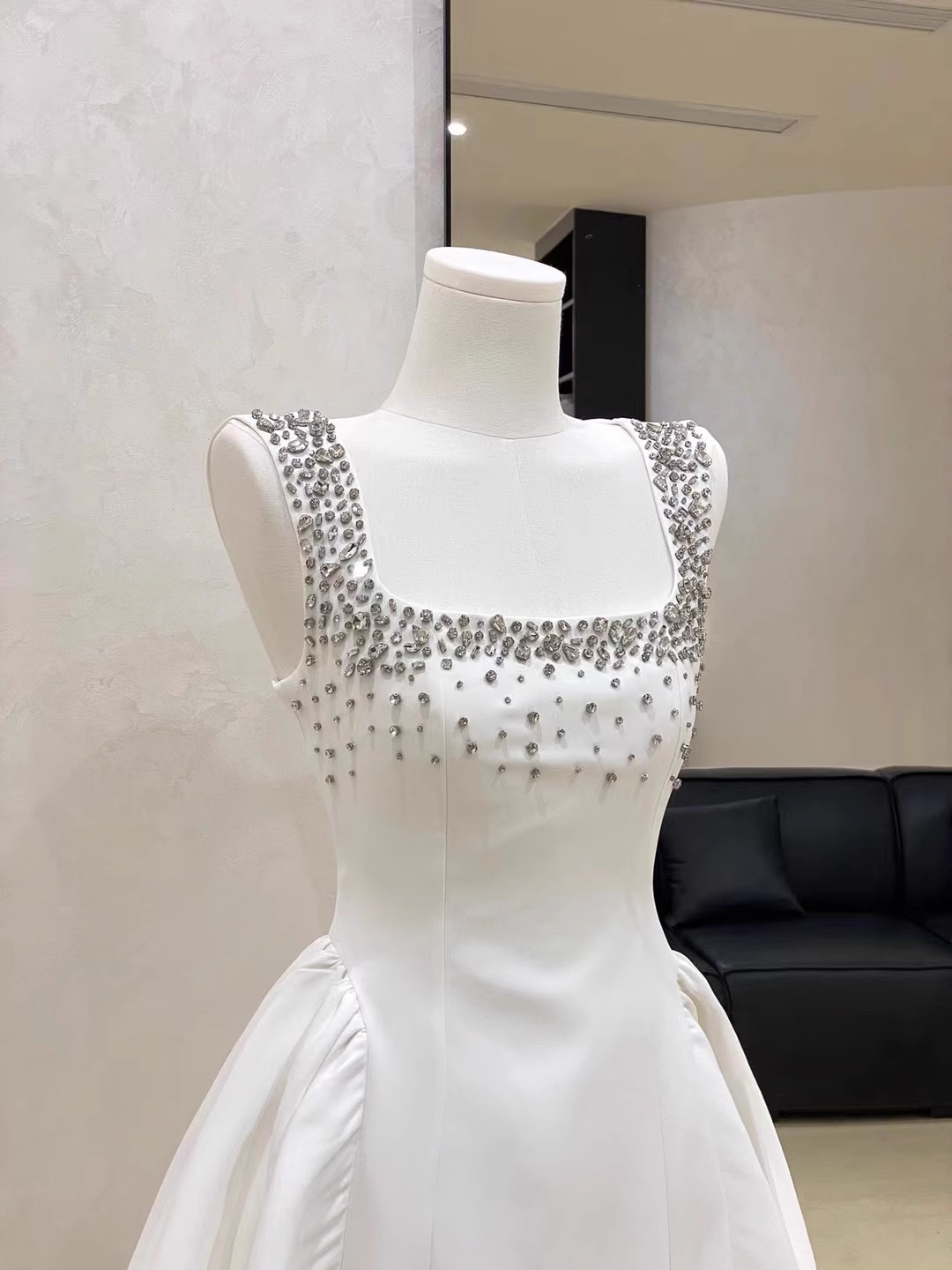 Sexy White Satin Beaded Square Neck A Line Birthday Outfits Vacation Dress