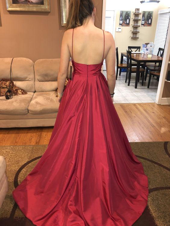 Spaghetti Straps Empire Burgundy Prom Dress