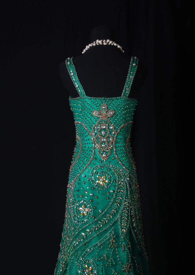 Vintage Spaghetti Straps Green Satin Tulle Beaded Party Dress Mermaid Long 21st Birthday Outfits