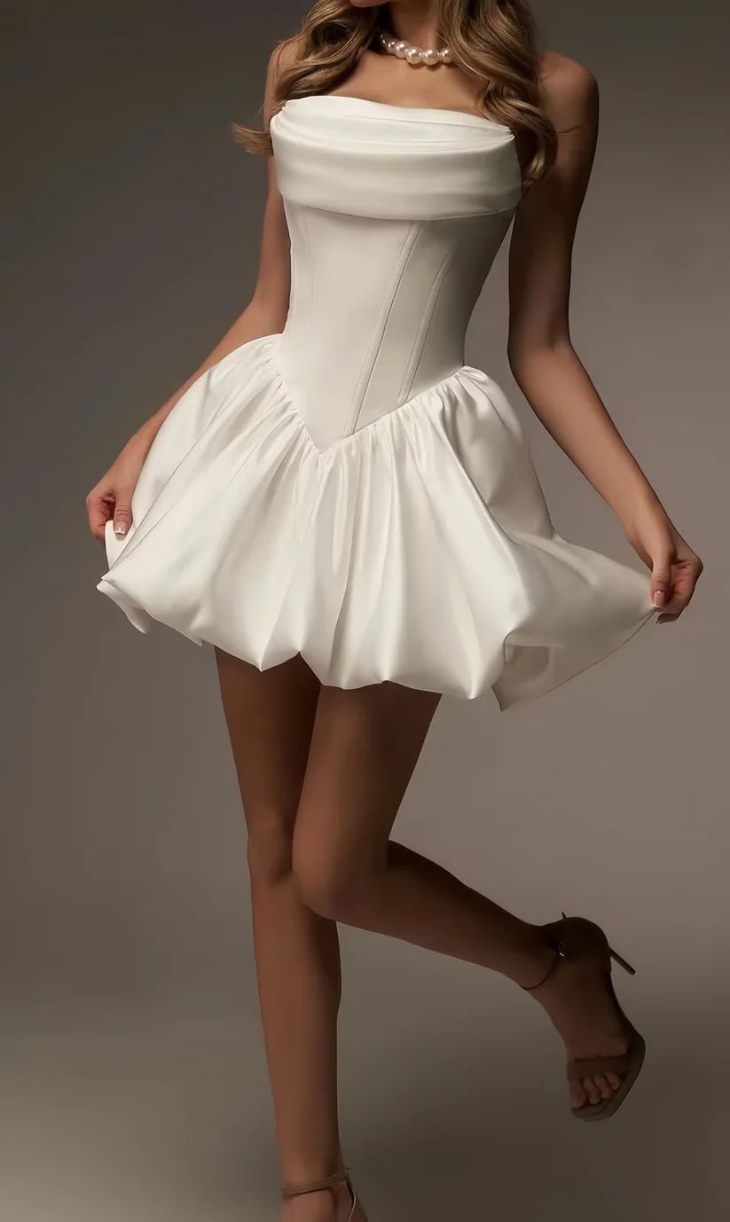 Pretty Strapless Satin A Line White Homecoming Dress Formal 20th Birthday Outfits