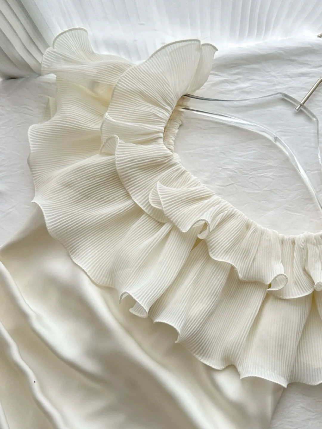Classy Strapless White Satin Chiffon Long Prom Dress Birthday Party Dress