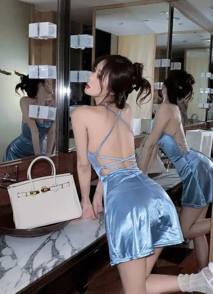 Simple Blue Halter Satin Sheath Short Birthday Outfits Sexy Homecoming Dress Cocktail Dress