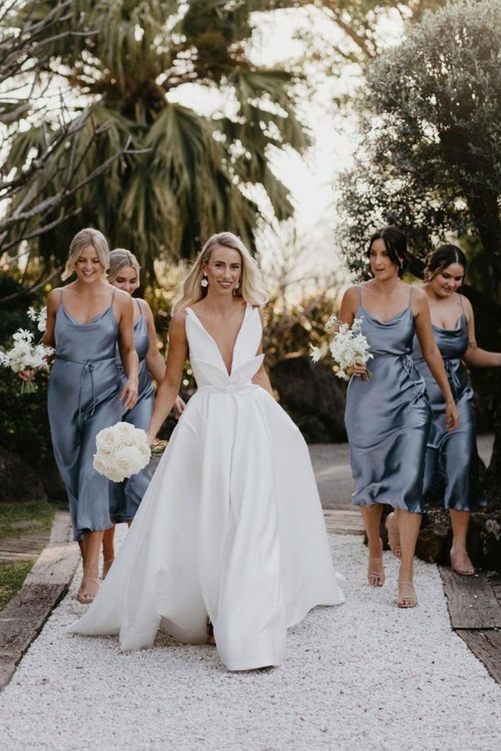 Hot A Line Deep V Neck White Wedding Dress with Bowknot