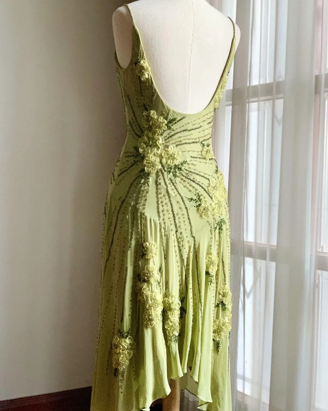 Pretty Green Spaghetti Straps Chiffon Beaded Mermaid Party Dress Long Evening Dress