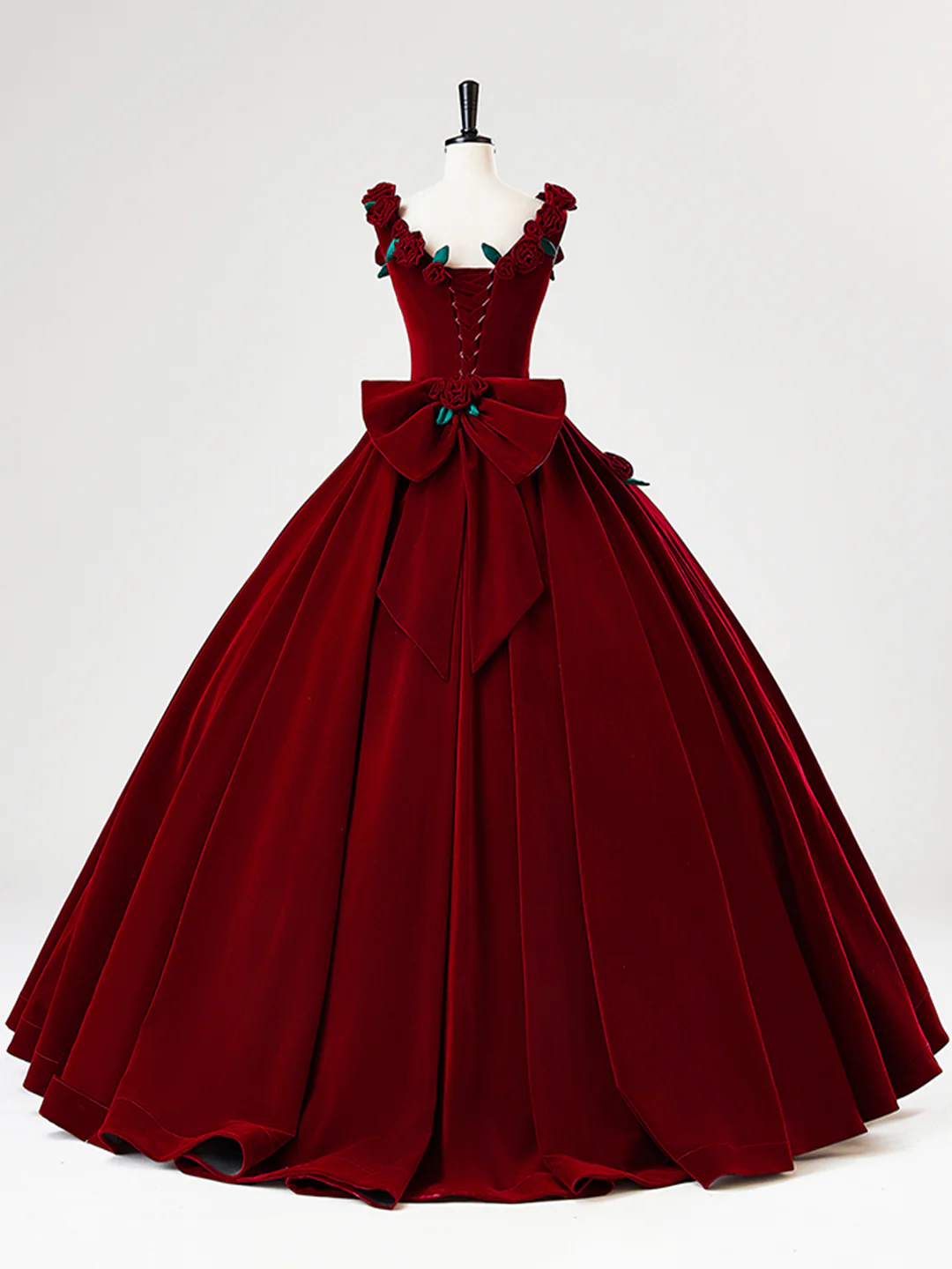 Charming Red Velvet A Line Rose Flowers Ball Gown Sweet 16 Dress Quinceanera Dress