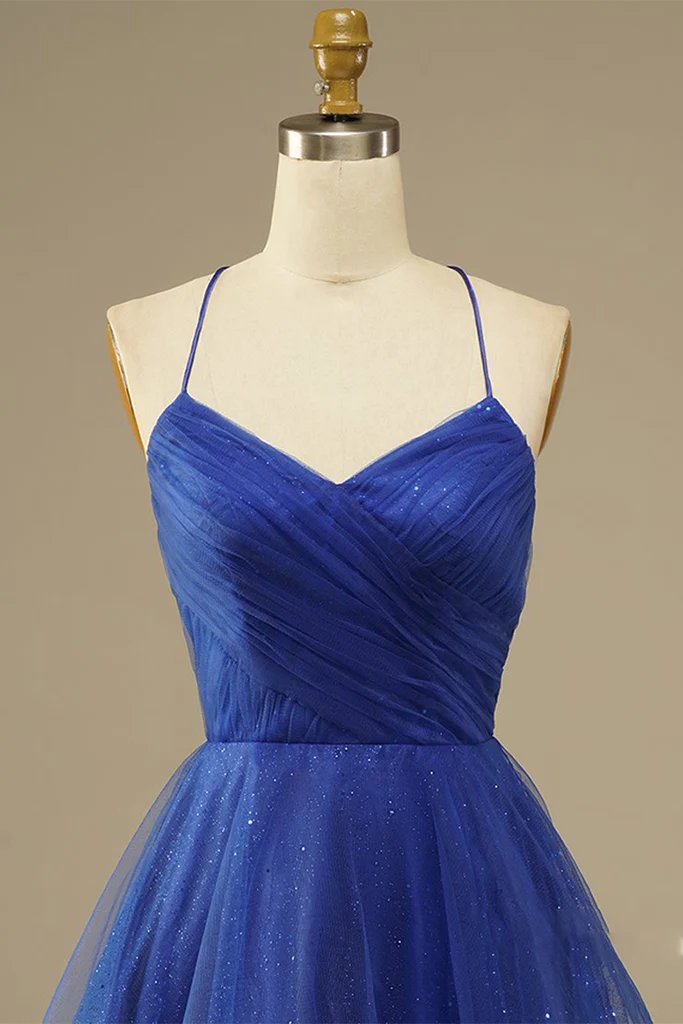 Royal Blue Mesh Net V-neck Homecoming Party Dress