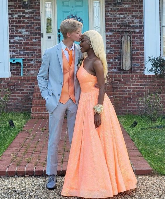Orange One Shoulder A-line Prom Dress,Orange Formal Gown