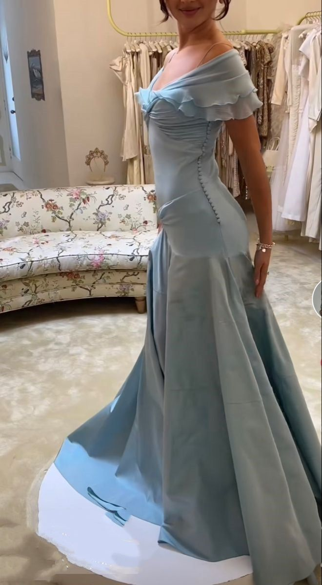 Elegant Light Blue Off The Shoulder A Line Prom Evening Dress