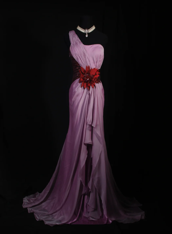 Pretty One Shoulder Chiffon Satin Mermaid Long Wedding Guest Dress Formal Birthday Party Dress With Appliques