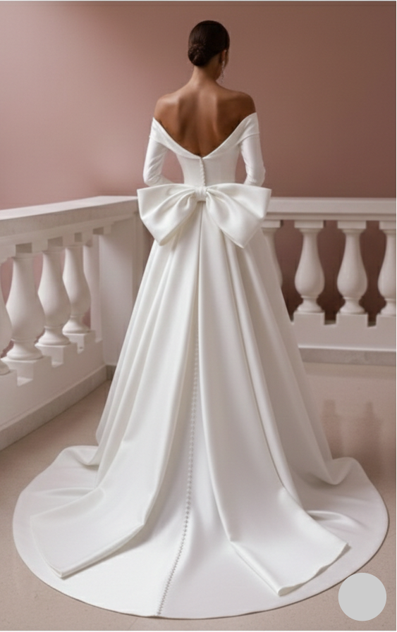 Long Bow Detail Wedding Dress Backless Satin Formal Gown