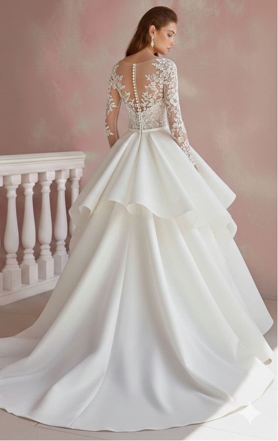 Long Romantic Tulle Wedding Dress Heart Neckline Princess