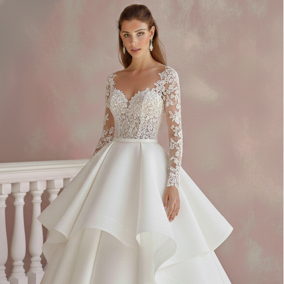 Long Romantic Tulle Wedding Dress Heart Neckline Princess