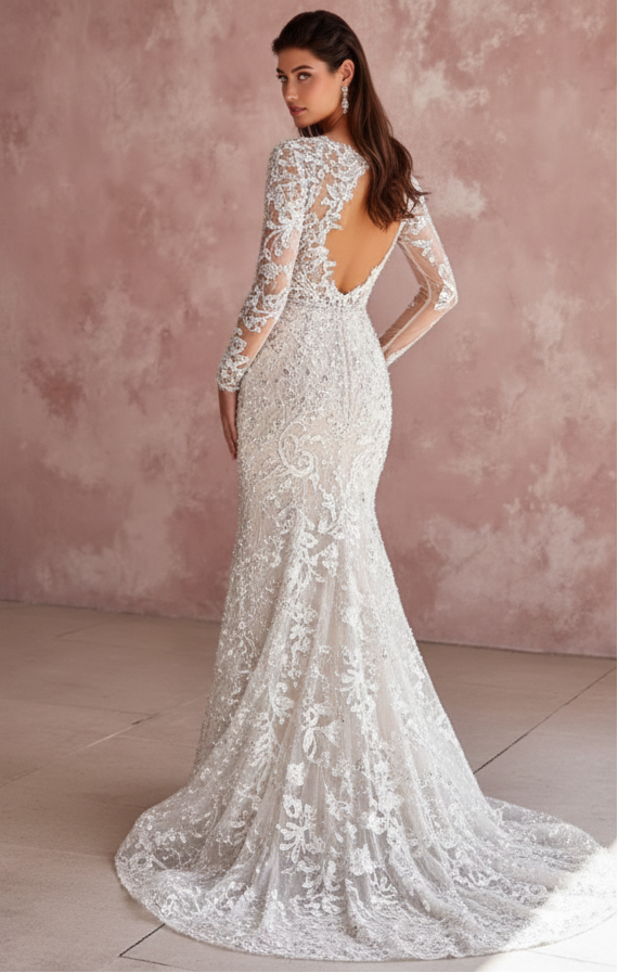 Long Rustic Sleeve Wedding Dress Country Style Lace Trim