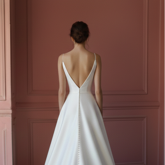 Long Slit Satin Wedding Dress Classic Spaghetti Strap Style
