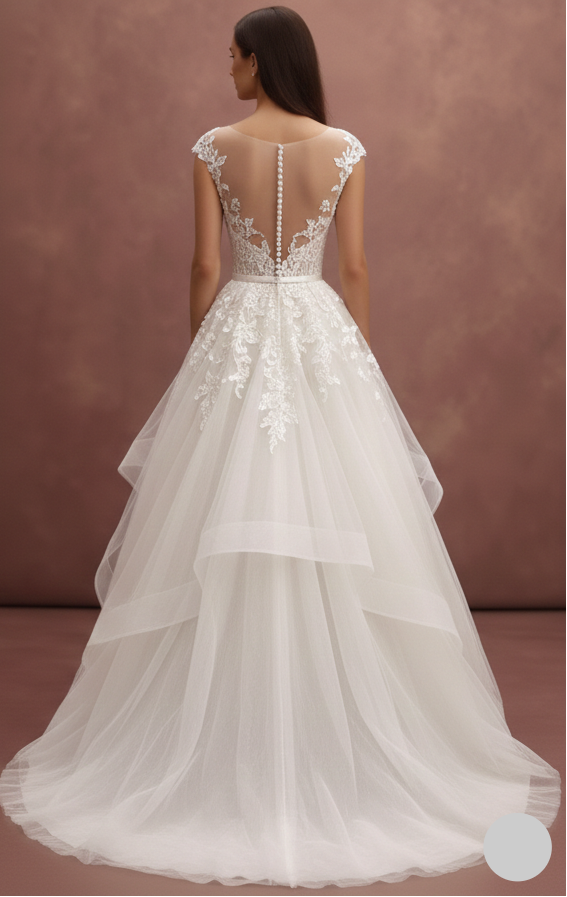Long Tiered Lace Wedding Dress Country Rustic Style Fashion