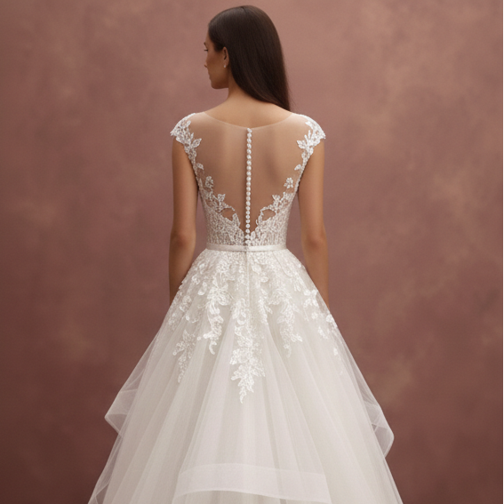 Long Tiered Lace Wedding Dress Country Rustic Style Fashion
