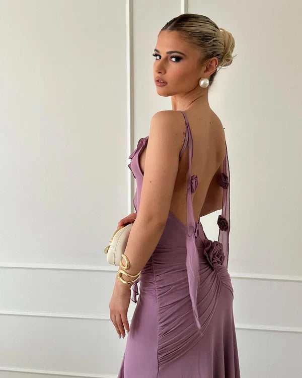 Simple Purple Chiffon Mermaid Ruffles Evening Dress Party Dress
