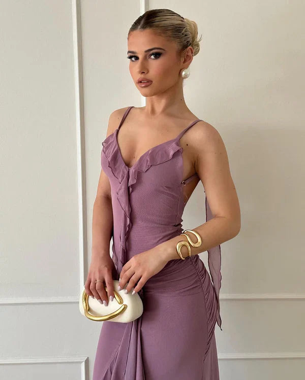 Simple Purple Chiffon Mermaid Ruffles Evening Dress Party Dress