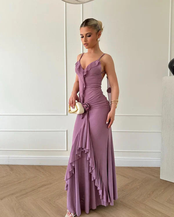 Simple Purple Chiffon Mermaid Ruffles Evening Dress Party Dress
