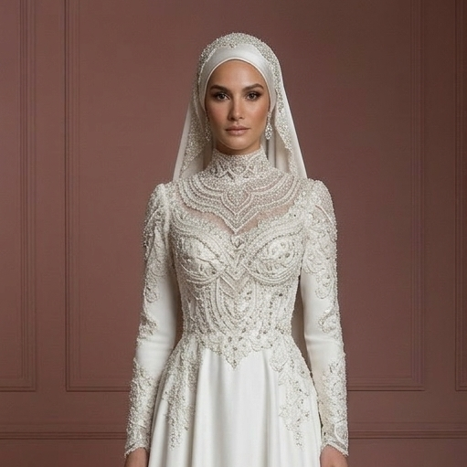 Luxury Couture Hijab Bridal Gown Designer Modest Style Wedding Dress Muslim