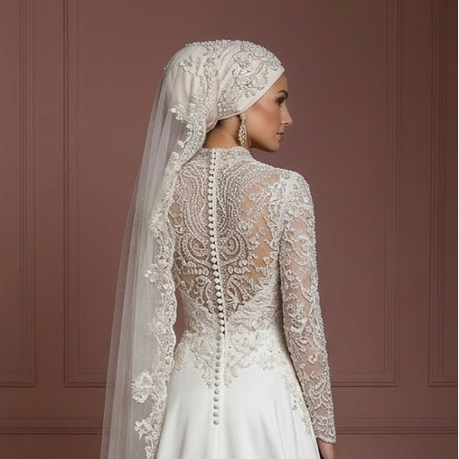 Luxury Muslim Bride Hijab Wedding Dress Elegant Style