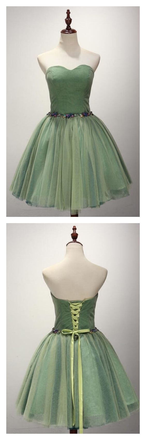 Cute green sweetheart neck homecoming dress