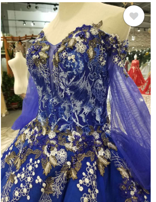 Off-the-Shoulder Long Sleeves Ball Gown Tulle Applique Court Train Prom Dress