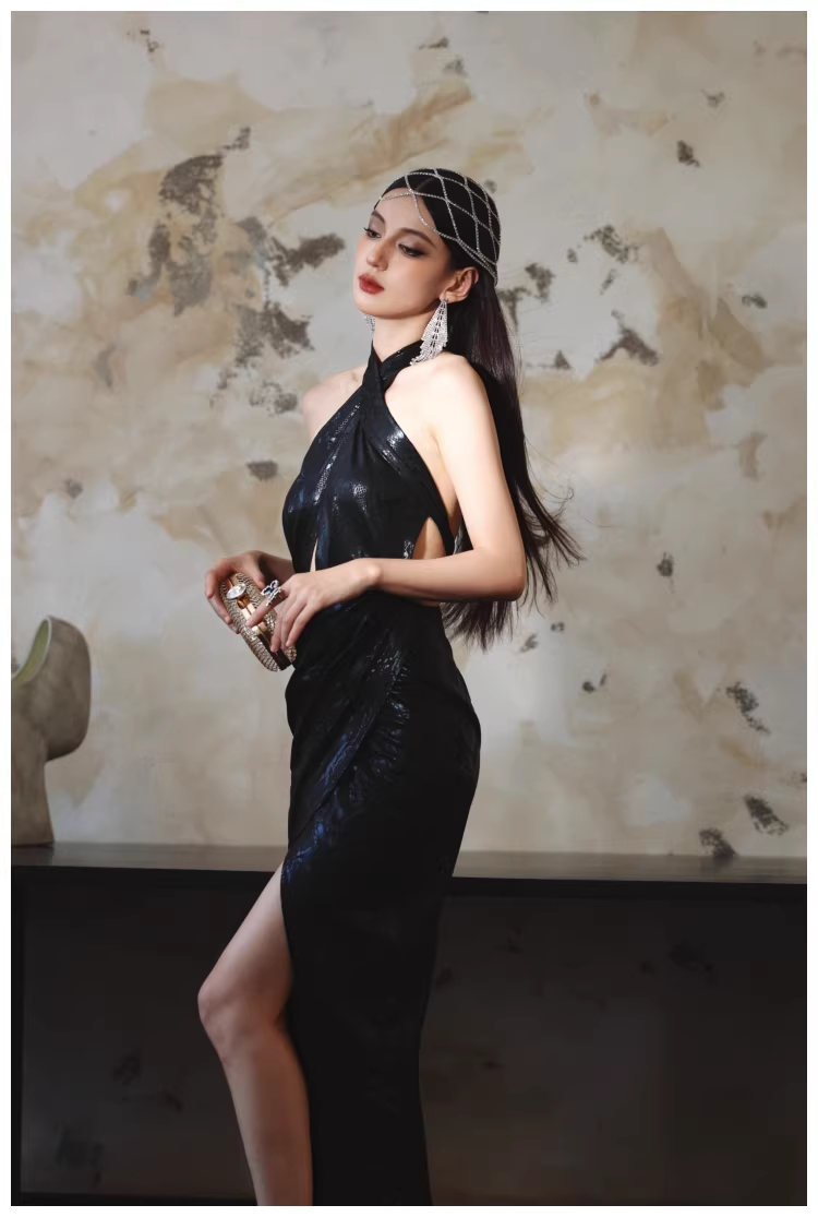 Sexy Black Halter High Slit Sheath Long Evening Dress Backless Prom Gowns