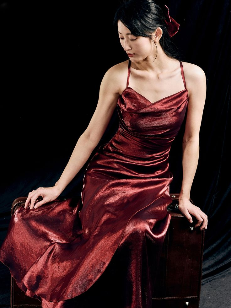 Sexy Red Satin Asymmetrical Flounce Hem Party Dress Evening Gown